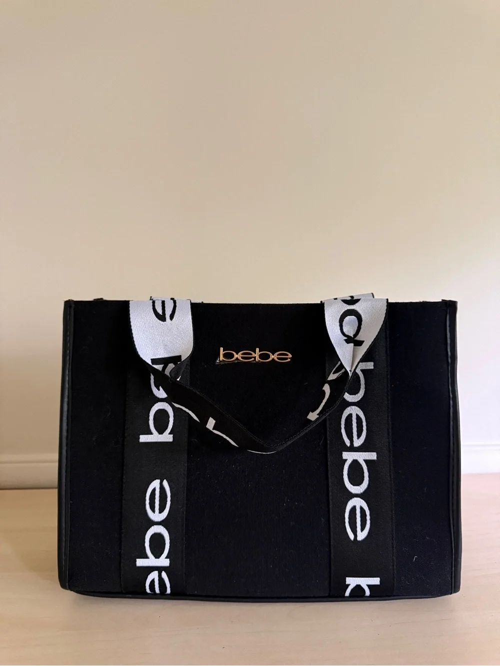 BEBE Hana Satchel Canvas Logo Double Handle Satchel Crossbody Zip Top Purse NEW